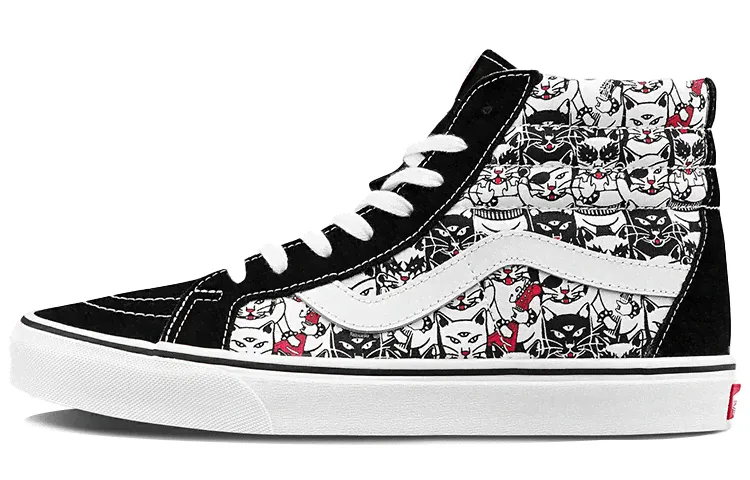 Vans SK8 Reissue animal head print cat graffiti high-top sneakers for men and women the same black and white-0