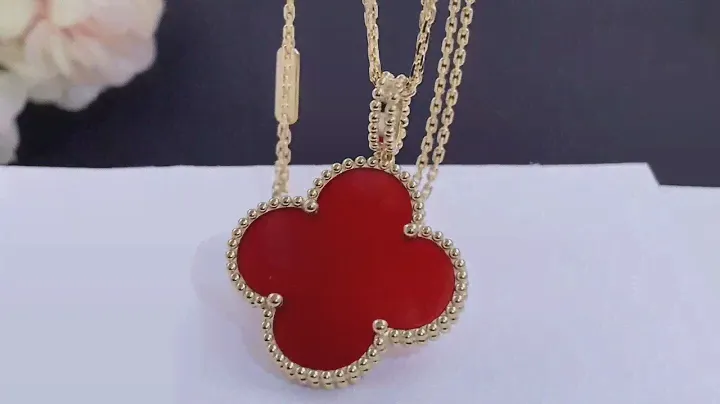 Magic Alhambra long necklace, 1 motifYellow gold, Carnelian #vca #vcanecklace #necklace #18kgold